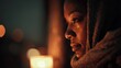 © gleb - Woman wrapped in shawl holding candle in twilight looking into distance symbolizing faith contemplation and quiet resilience in difficult times