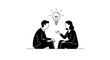 © Shella - Illustration of two people sitting and talking with a lightbulb above them, representing idea generation and brainstorming.