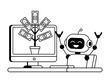 © Munawar - Robot celebrating money tree growing on computer screen outline