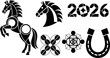 © DesignVectX - Mechanical horse chess knight 2026 year symbols vector illustration black silhouette