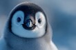 © grey - Penguin chick close-up with bright optimistic eyes and soft icy lighting.