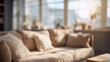 © NOIR - Blurred modern living room interior background with beige sofa