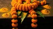© hana - Festive marigold garland with turmeric powder, symbolizing prosperity and new beginnings