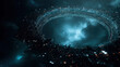 © meng - Giant ring space station suspended in blue nebula cosmos, futuristic sci-fi architecture concept for game environments and film concept art