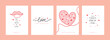 © Grafiqwrk - Set of four minimalist Valentine's Day vertical cards or posters with line art illustrations of a lip, heart, and stylized 'Love' typography.