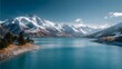 © irawan - Majestic snow capped mountains rise above brilliant turquoise glacial water under a clear blue sky