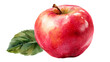 © CrystallineCreative - Watercolor Illustration of a Red Apple with Green Leaf on Transparent Background, PNG