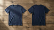 © Artzi - Blank Navy Blue T-Shirt Front Back Wooden Background