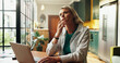 © MagicDavid25/peopleimages.com - Woman, thinking and decision in home with laptop for job opportunity, remote work or career development. Computer, person and contemplation in house with freelance employment choice, vision and idea.