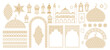 © Vector Tradition - Ramadan ornament elements and arab islam arabesque, oriental muslim art patterns set. Vector arabian gold line geometric ornament frame borders, ramadan lanterns and mosque arches ornament elements