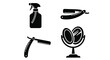 © Ghazanfar - Barber shop tools straight razor mirror spray bottle vector graphic