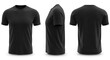 © LightFrame Studio - Front, side, and back view of a black tshirt isolated on white background, showcasing a versatile and essential piece of casual clothing