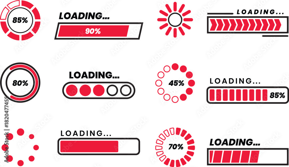 Set of vector loading icons. loading bar progress icon. Loading icons ...