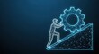 © Eman Suardi - Digital man pushing a large gear up an incline representing progress and innovation