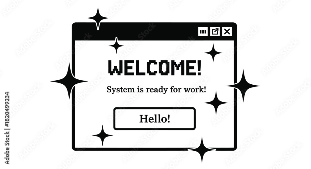 Welcome message on a retro computer screen with sparkling stars Stock ...