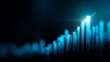© kobkeroku - Glowing blue bar chart with ascending vertical lines and dotted trend line on dark background, representing data growth, progress, and financial or technological advancement