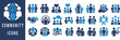 © Raju - Collection of blue and white community and people icons on dark blue background group handshake