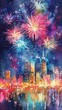 © Elena - Colorful fireworks bursting over city skyline at night