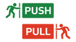 © Design Point - Green push and red pull signs for door operation guidance, featuring clear graphic icons and directional text for safety and accessibility