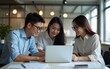 © Luke - Business co-working team brainstorming at office. Asian business colleagues working together on laptop computer, make a discussion on office table, planning and researching process. High quality