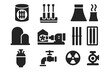 © Александр Михайлюк - Nuclear Reactor Icons. Solid style icons of nuclear reactors: reactor core, control rods, cooling system, containment building,
