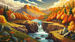 © williamnoah - Very beautiful autumn view along Lava Island Falls Trail in Deschutes National Forest, Oregon, featuring golden foliage, flowing sections of the Deschutes River, and rugged volcanic terrain under cris
