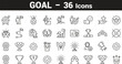 © Tagor-Graphics - A line-style web icon set featuring business-goal and success concepts, including process, target, focus, human resources, strategy, winner, action plan, and more. Clean design with editable stroke.