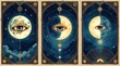 © Leonardo - Juego de cartas de tarot místico con fases lunares y símbolos de ojos celestiales