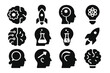 © Александр Михайлюк - Innovation Icons. Solid style icons of Innovation: gear brain, rocket idea, futuristic head, science bulb, creative tech brain,