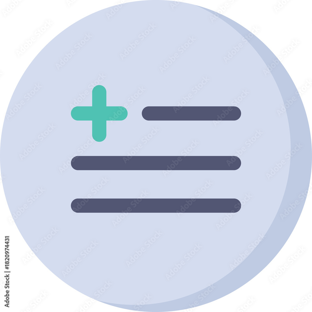 Clean Round Icon Clean Round Icon with Plus Symbol and Lined List Graphic Representing ...