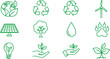 © Tuhfa Designe House - Green Eco Icons Set Earth Recycling Solar Panel Tree Water Drop Paw Print globe leaf