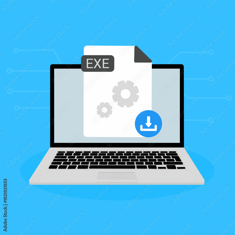 Exe File Download Example EXE File Download on Laptop. EXE document appearing on a laptop screen ...