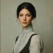 © Eva - Timeless classical portrait of a woman in Victorian-inspired clothing, neutral elegant tones, fine brushstroke detail, soft diffused lighting