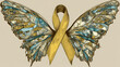 © poramin - Golden ribbon is creatively integrated into butterfly wings, symbolizing awareness and hope. wings feature intricate patterns in blue and gold, adding sense of elegance and beauty