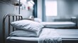 © mek - Hospital bed with white pillows and clean linens in a room