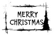 © Camel - Abstract ink brush Merry Christmas lettering in frame Vector black and white holiday typography with grunge paint texture
