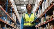 © Vasiliy - Smiling African American female warehouse worker holding clipboard. Logistics employee checking inventory on high shelves in distribution center. Supply chain management concept
