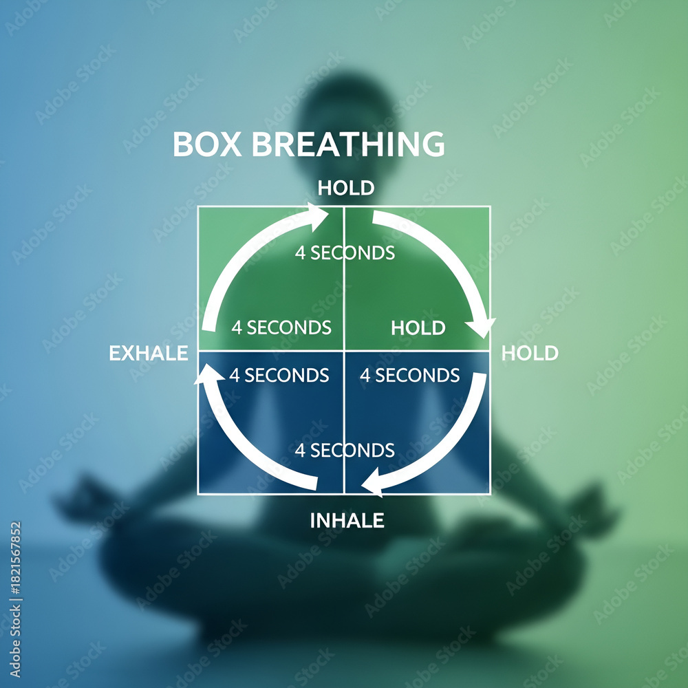 Box Breathing Technique Diagram with 4 Second Steps for Stress Relief ...