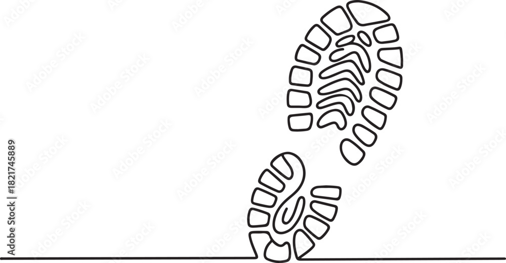 Boot Print Footsteps Single one line drawing boot print. Footsteps as witnesses of history ...