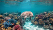 © MEO - Baby Dugong Swimming Freely in Turquoise Waters with Colorful Corals