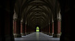 © Deepak - Symmetric view of a dark gothic brick arched hallway with vaulted ceiling
