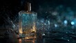 © Musayyab - Luxurious perfume bottle with dynamic water splashes and vibrant light effects, evoking a fresh and elegant sensory experience