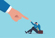 © Premium art - Fear of failure, loser afraid of business mistake, anxiety or stressed from work pressure, scared or challenge concept, depressed panic businessman fear of giant pointing finger blame him for mistake