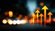 © Oleksandr - Arrows rising against bokeh lights symbolize business growth. The image creates a strong visual impact through contrast, enhancing the sense of advancement. The arrows point to success.