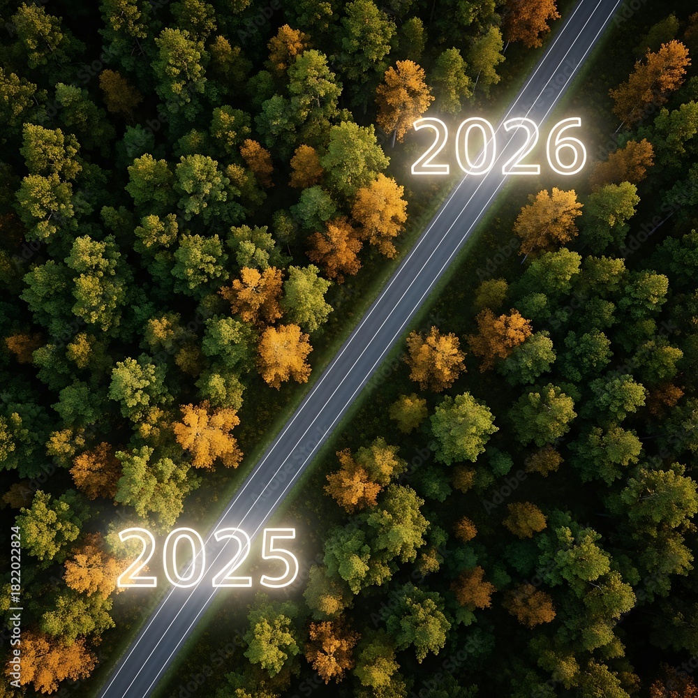 2025 to 2026 Road Transition Through Forest Stock Photo | Adobe Stock