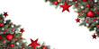 © towsif - Png image of Festive christmas background featuring pine branches red ornaments stars snowflakes and berries for holiday designs and seasonal greetings cards creation on transparent background