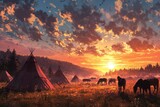 Evening Meadow Camping with Horses