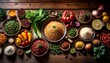 © Ina - a culinary journey a vibrant spread of fresh ingredients awaits on a rustic wooden table inviting viewers to embark on a culinary adventure exploring the flavors of a diverse and exotic cuisine