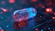 © Vadym - Digital medicine capsule with integrated microchip on glowing circuit board background. Futuristic concept for health tech innovation and science research. Future of healthcare.