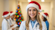 © Ryuga - Cheerful healthcare professional celebrating the holidays with festive Christmas spirit in a caring environment, spreading joy and compassion during the festive season